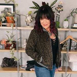 ASOS New Look Fuzzy Leopard Varsity Bomber